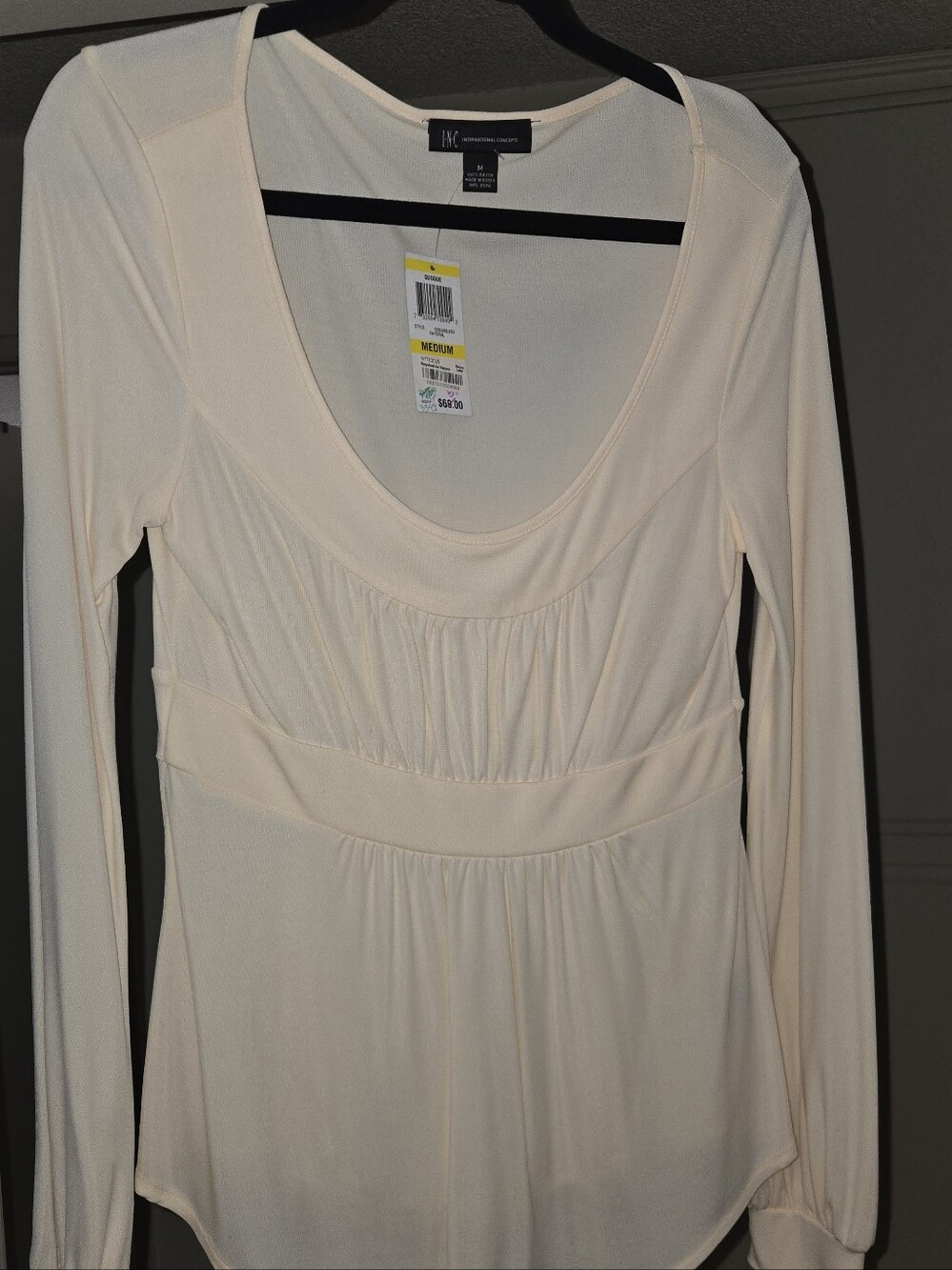 Inc Cream Long-Sleeve Scoop-Neck Peplum Top